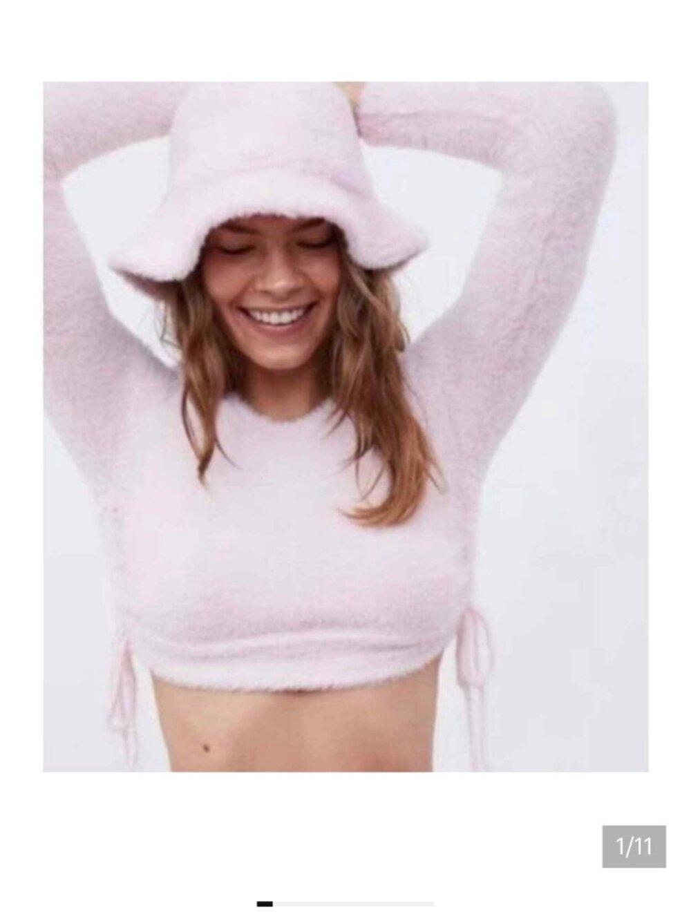 new FOR LOVE AND LEMONS cropped cinch tie fuzzy pink mohair sweater L large